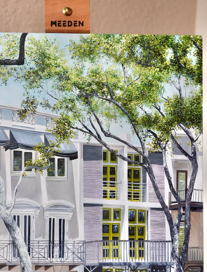 Artistic depiction of a building with greenery and 'MEEDEN' branding.